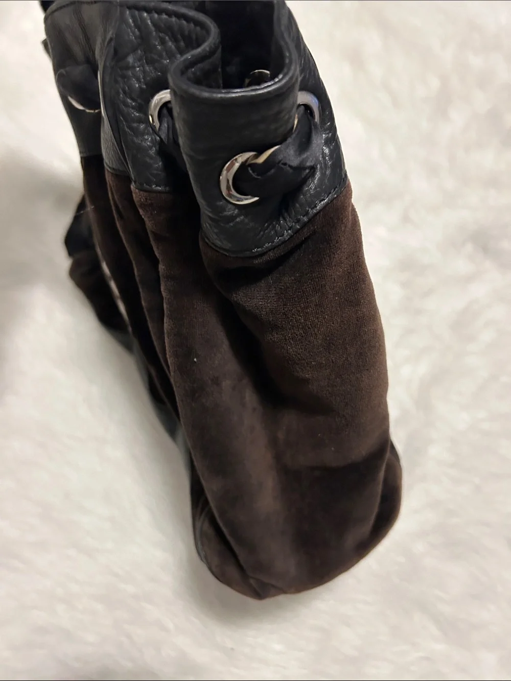 Juicy Couture Brown velvet and Black leather trim Tote with Cream Accents